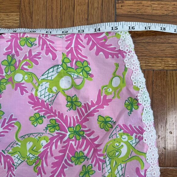 Lilly Pulitzer Pink + Lime green Shorts Skirt cotton monkey skirt sz 8 - Picture 8 of 16